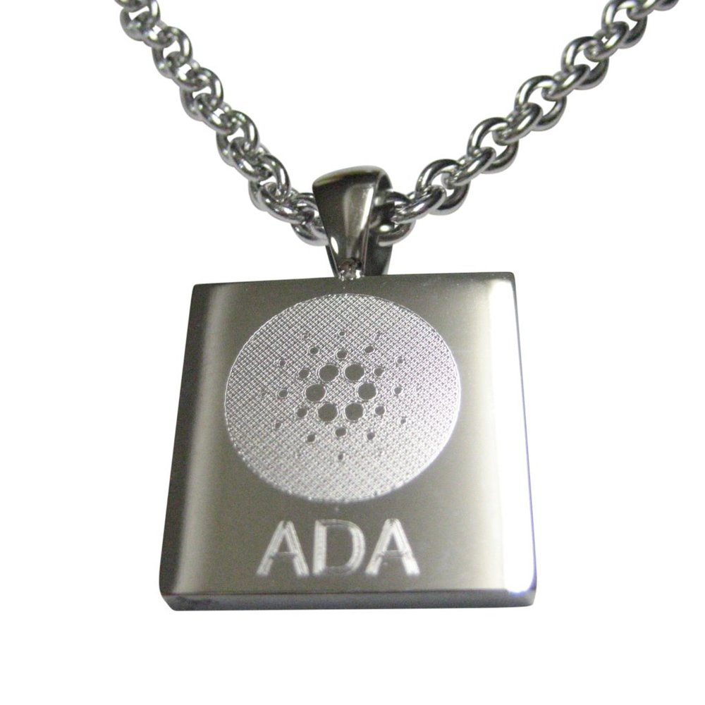 Square Etched Cardano Coin Cryptocurrency Blockchain Pendant Necklace